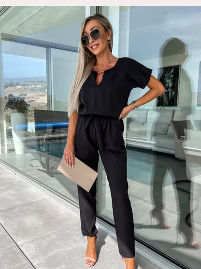 Monique - Jumpsuit Met Korte Mouwen En Ceintuur