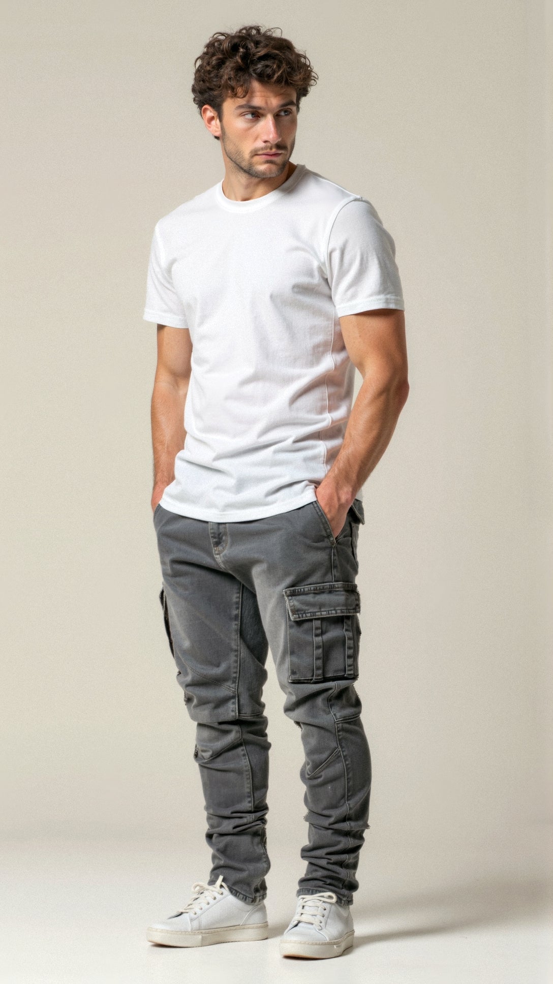 Heren Slim Fit Cargo-Broek – Met Rits en Elastische Taille, Geschikt voor Casual en Outdoor Gebruik