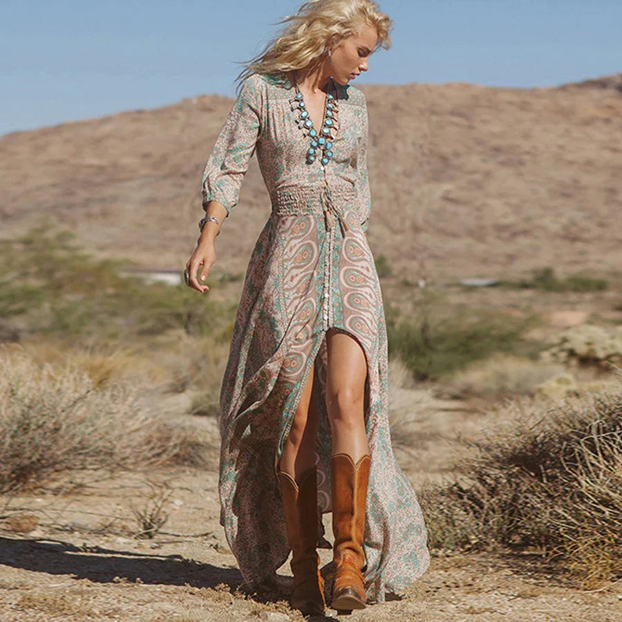 Naphisa - Bohemian Maxi Jurk Met Split