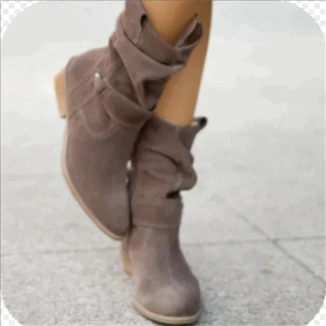 Dames laarzen – Casual Stijl met Lage Hak en Ronde Neus