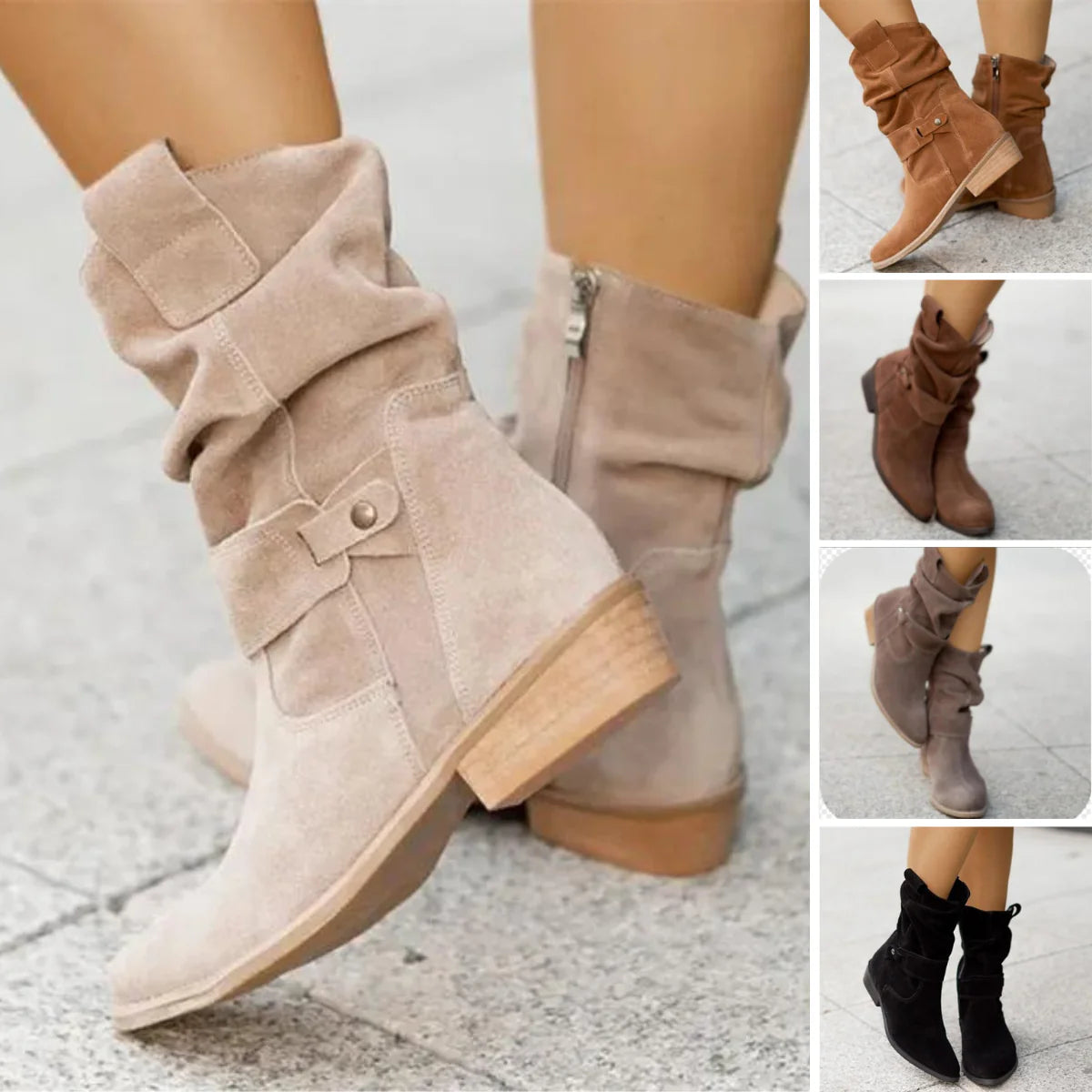 Dames laarzen – Casual Stijl met Lage Hak en Ronde Neus