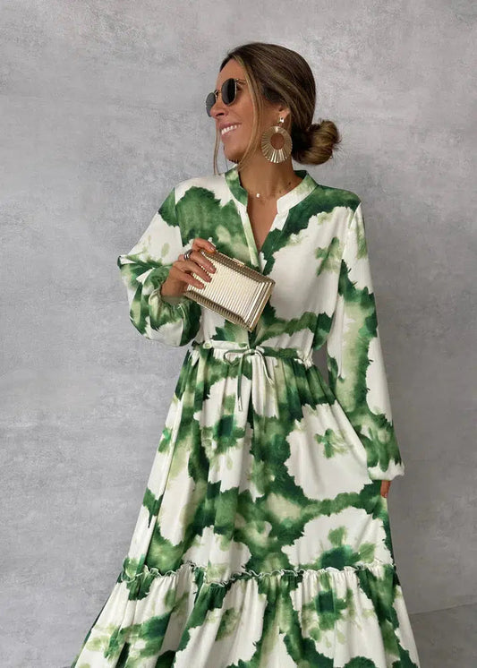 Odette - Groene Maxi Jurk Lange Mouwen