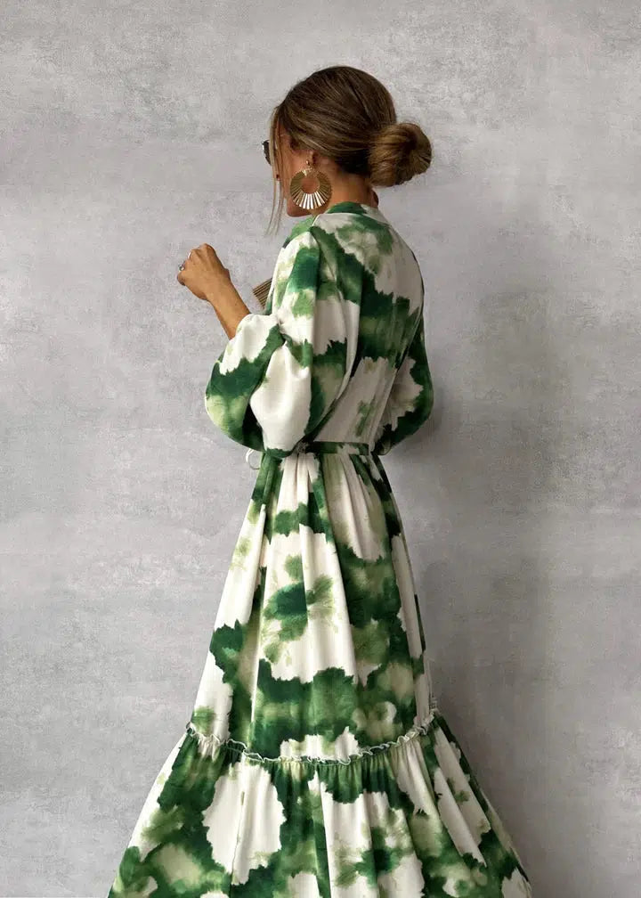 Odette - Groene Maxi Jurk Lange Mouwen
