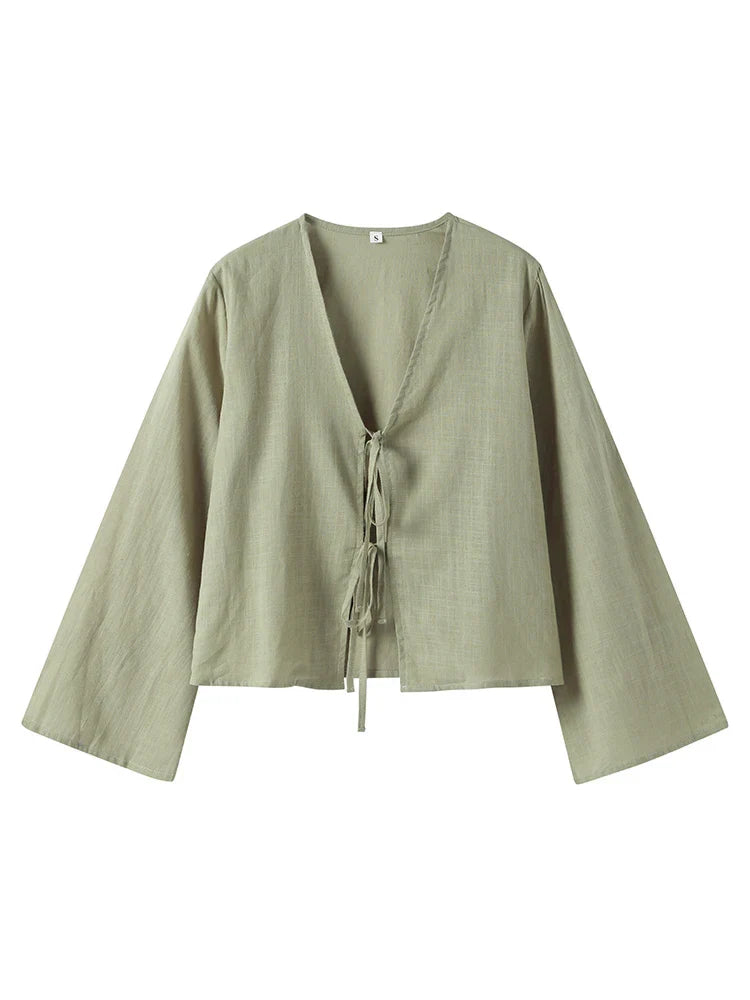 Odilia - Stijlvolle Blouse Met Vetersluiting Lange Mouwen