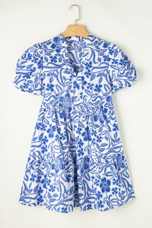 Paige - Blauwe Bloemenprint Jurk