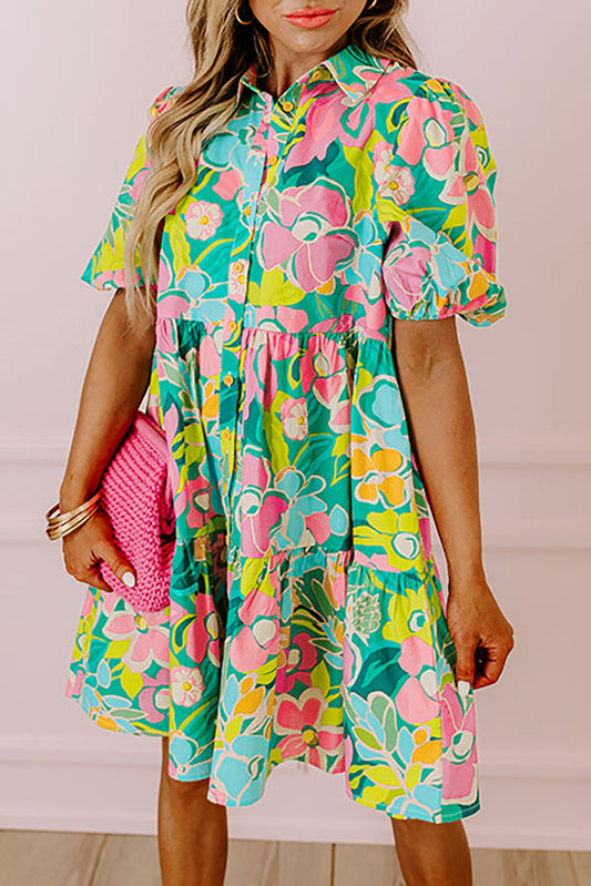 Paloma - Jurk Met Bloemen En Pofmouwen