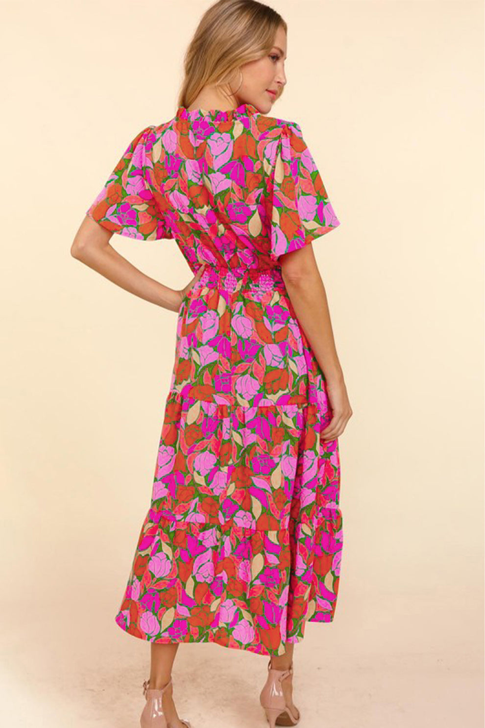 Pamela - Maxi Jurk Met Bloemenprint En Korte Mouwen