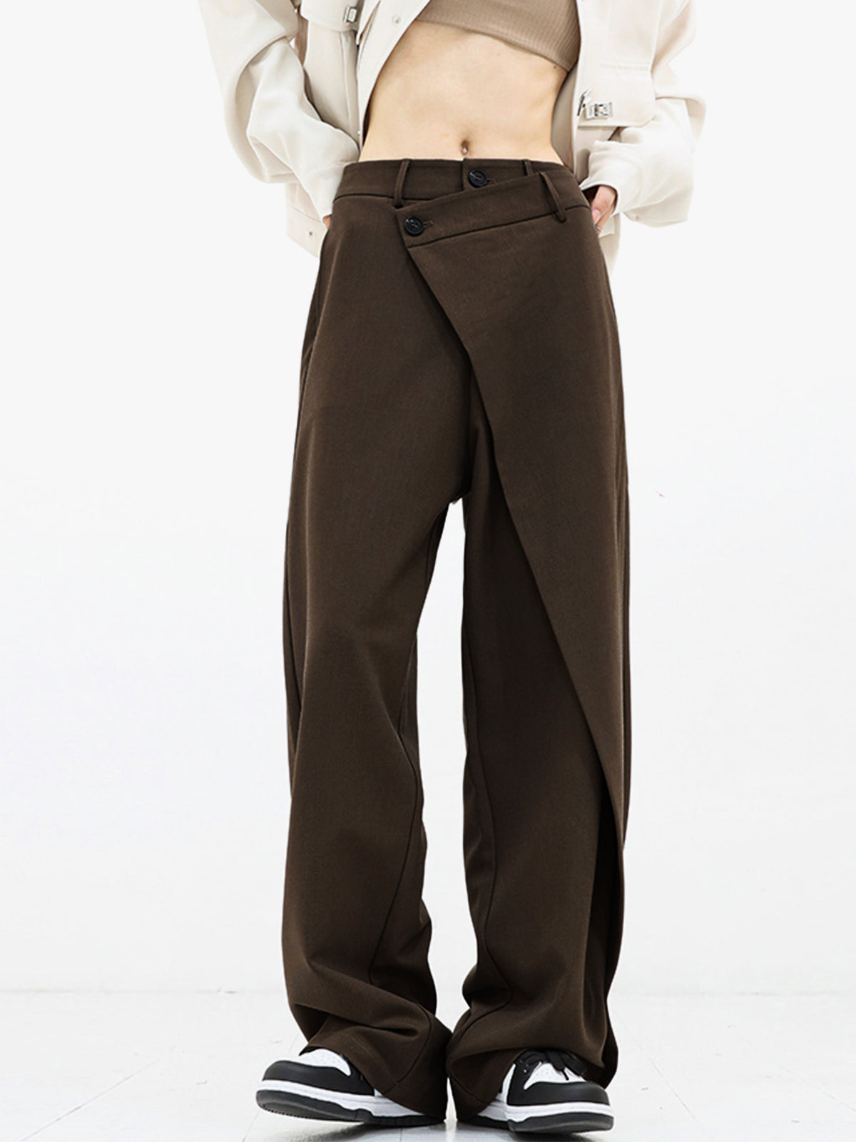 Penelope - Asymmetrische Gelaagde Wijde Broek met Knopen