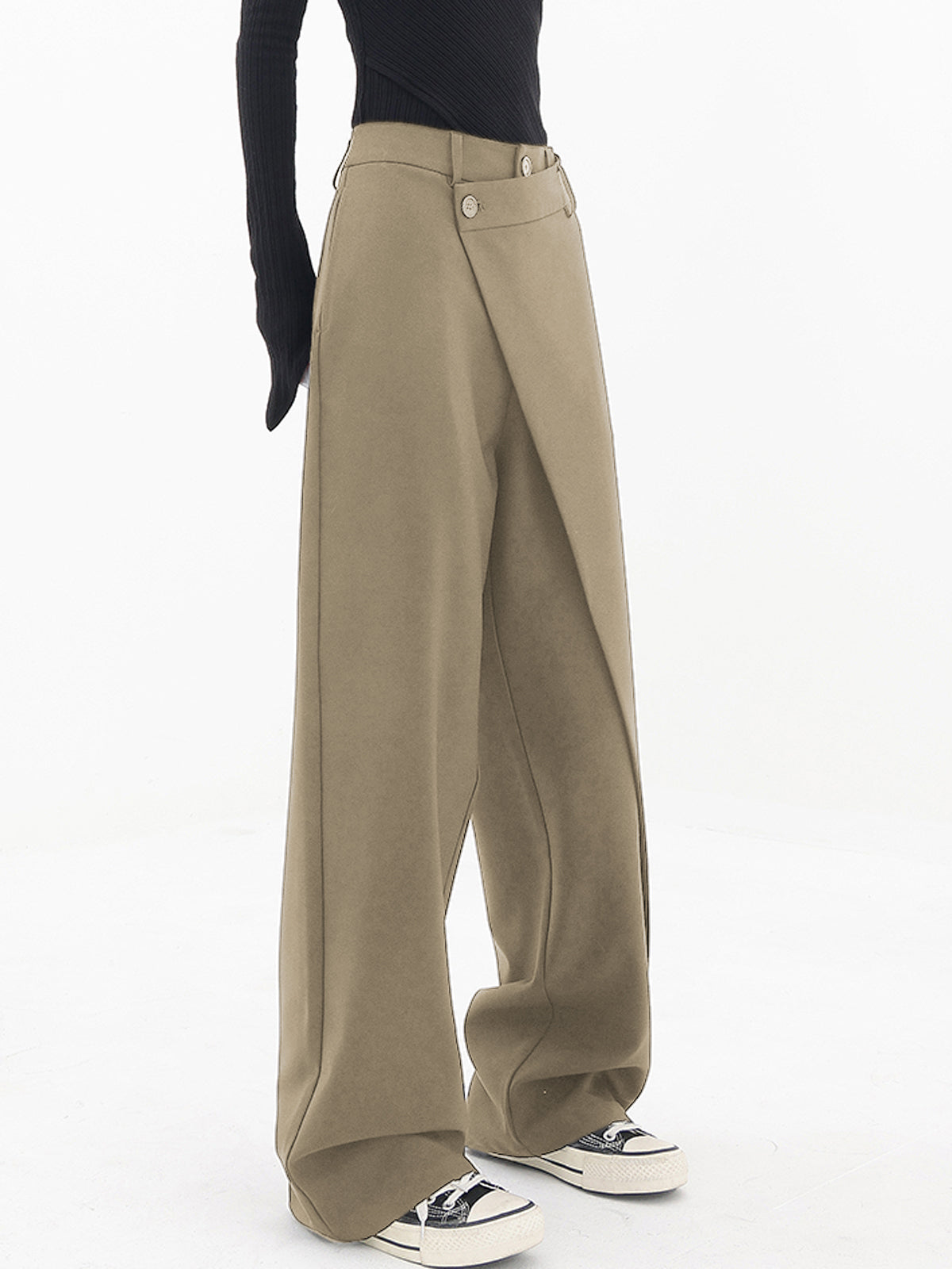 Penelope - Asymmetrische Gelaagde Wijde Broek met Knopen