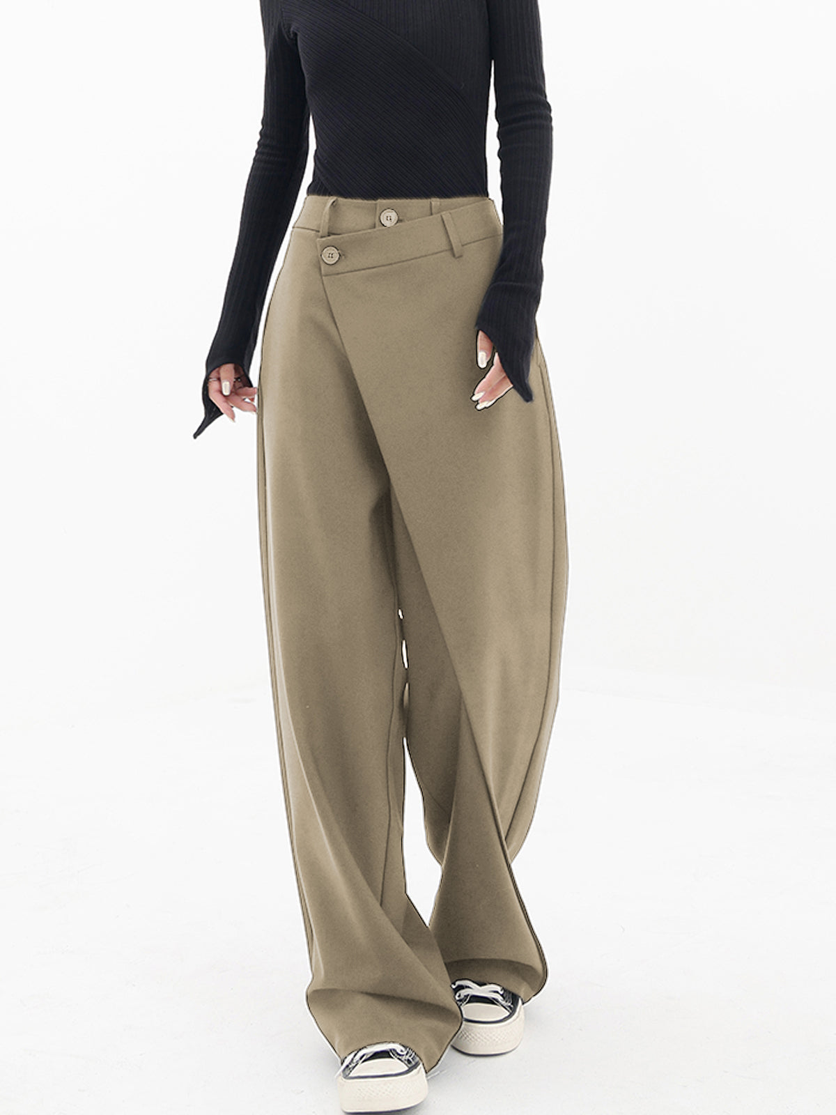 Penelope - Asymmetrische Gelaagde Wijde Broek met Knopen
