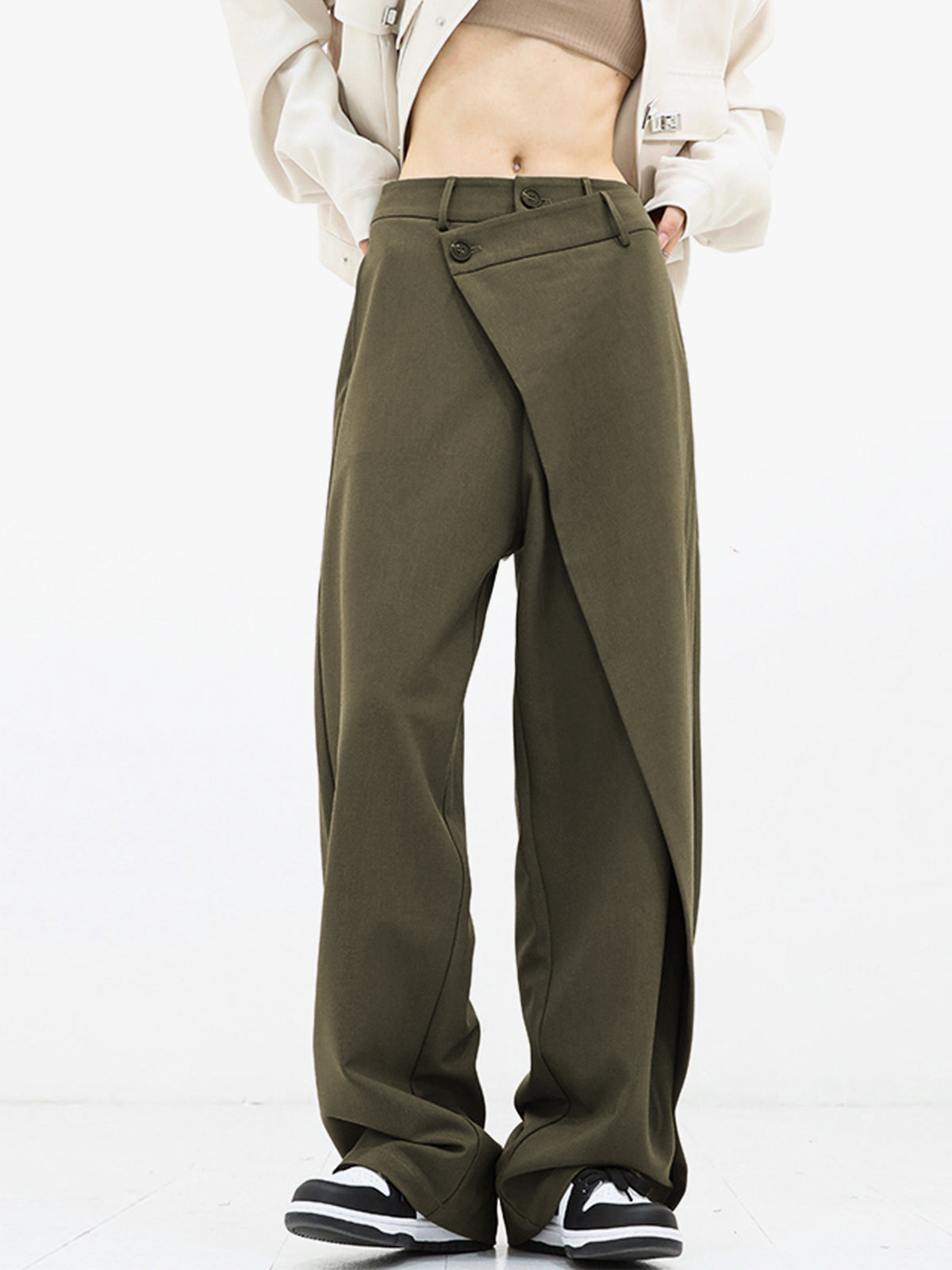 Penelope - Asymmetrische Gelaagde Wijde Broek met Knopen