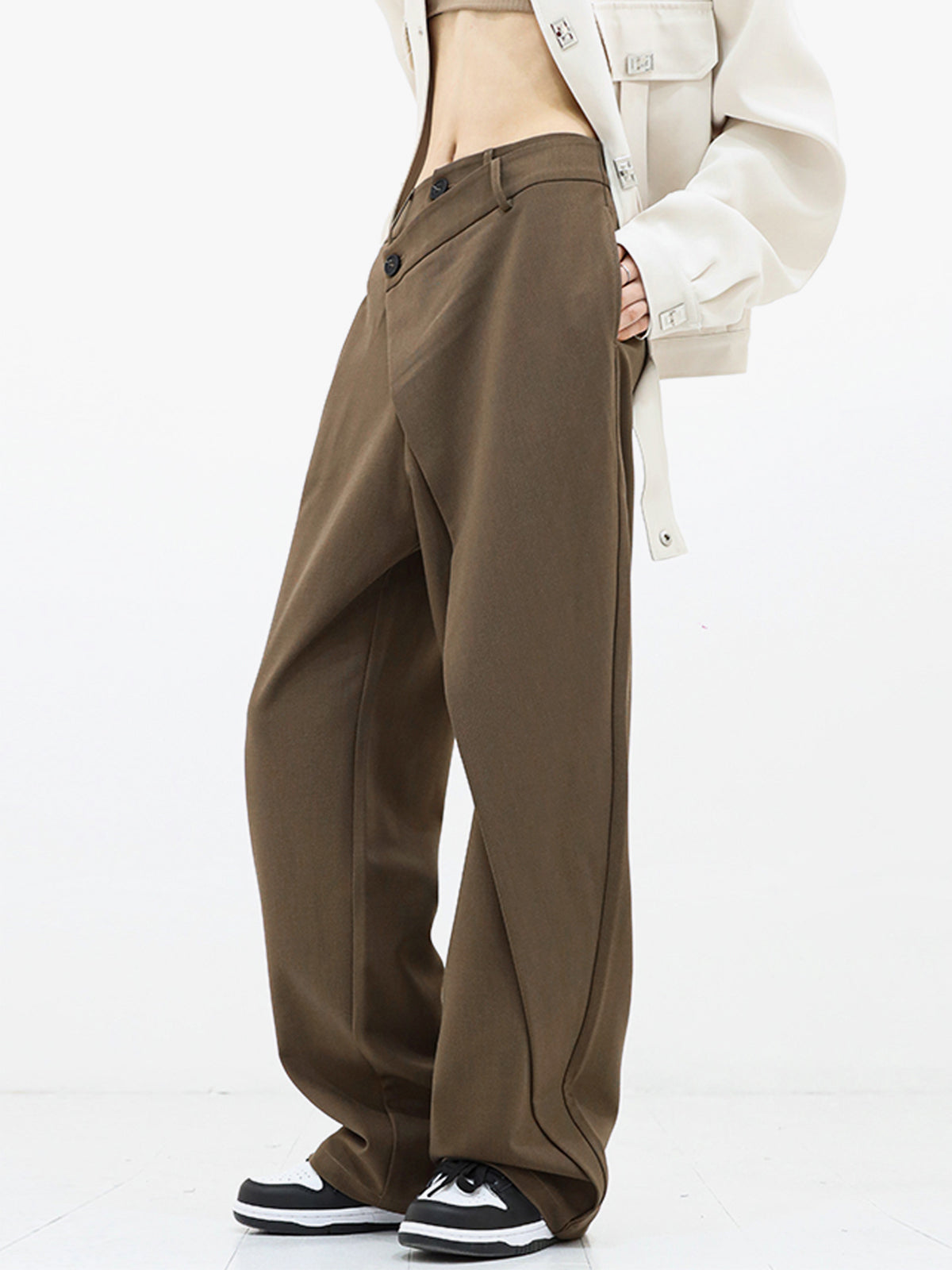 Penelope - Asymmetrische Gelaagde Wijde Broek met Knopen