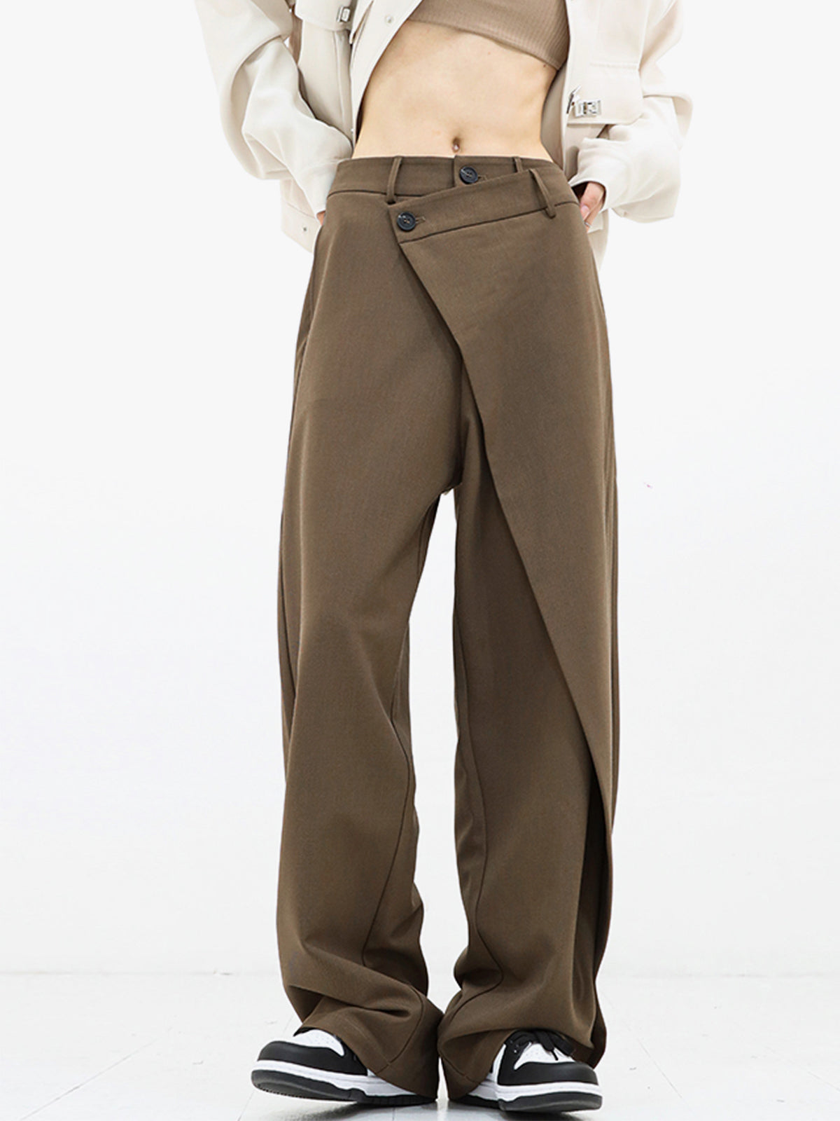 Penelope - Asymmetrische Gelaagde Wijde Broek met Knopen