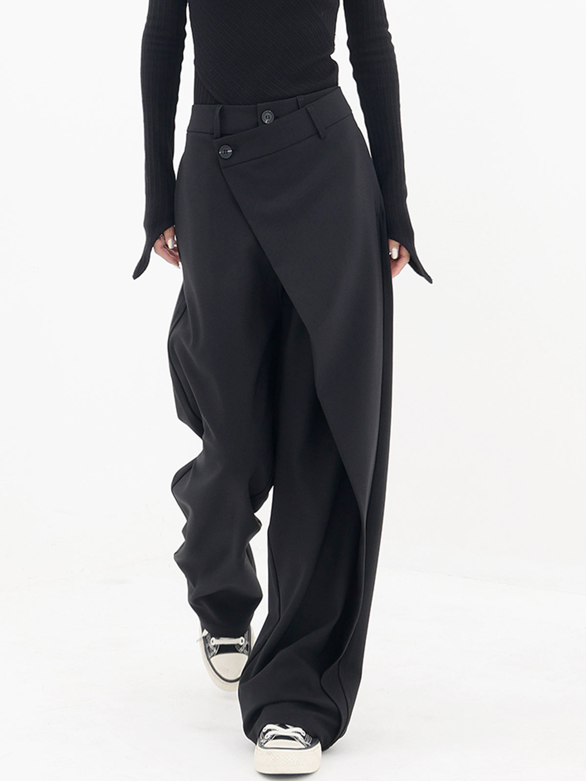 Penelope - Asymmetrische Gelaagde Wijde Broek met Knopen