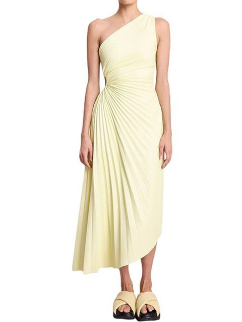 Maxi-jurk Dames – Eénschouder Plisséjurk met Asymmetrische Zoom voor Zomer Elegantie