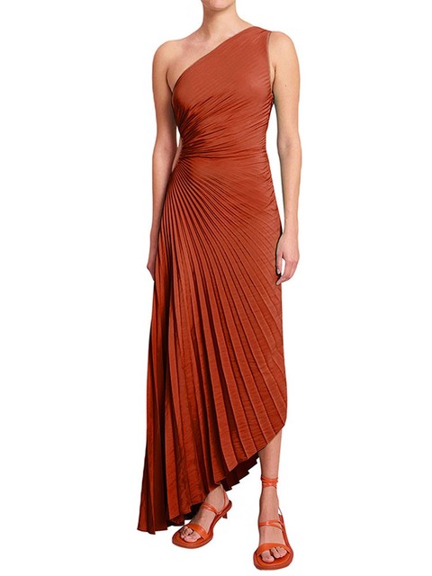 Maxi-jurk Dames – Eénschouder Plisséjurk met Asymmetrische Zoom voor Zomer Elegantie