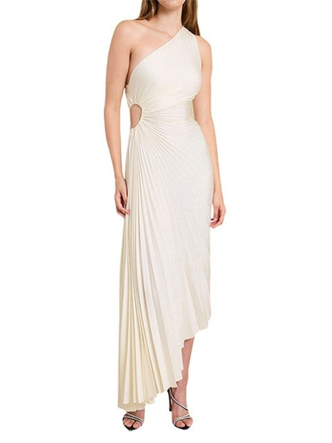 Maxi-jurk Dames – Eénschouder Plisséjurk met Asymmetrische Zoom voor Zomer Elegantie