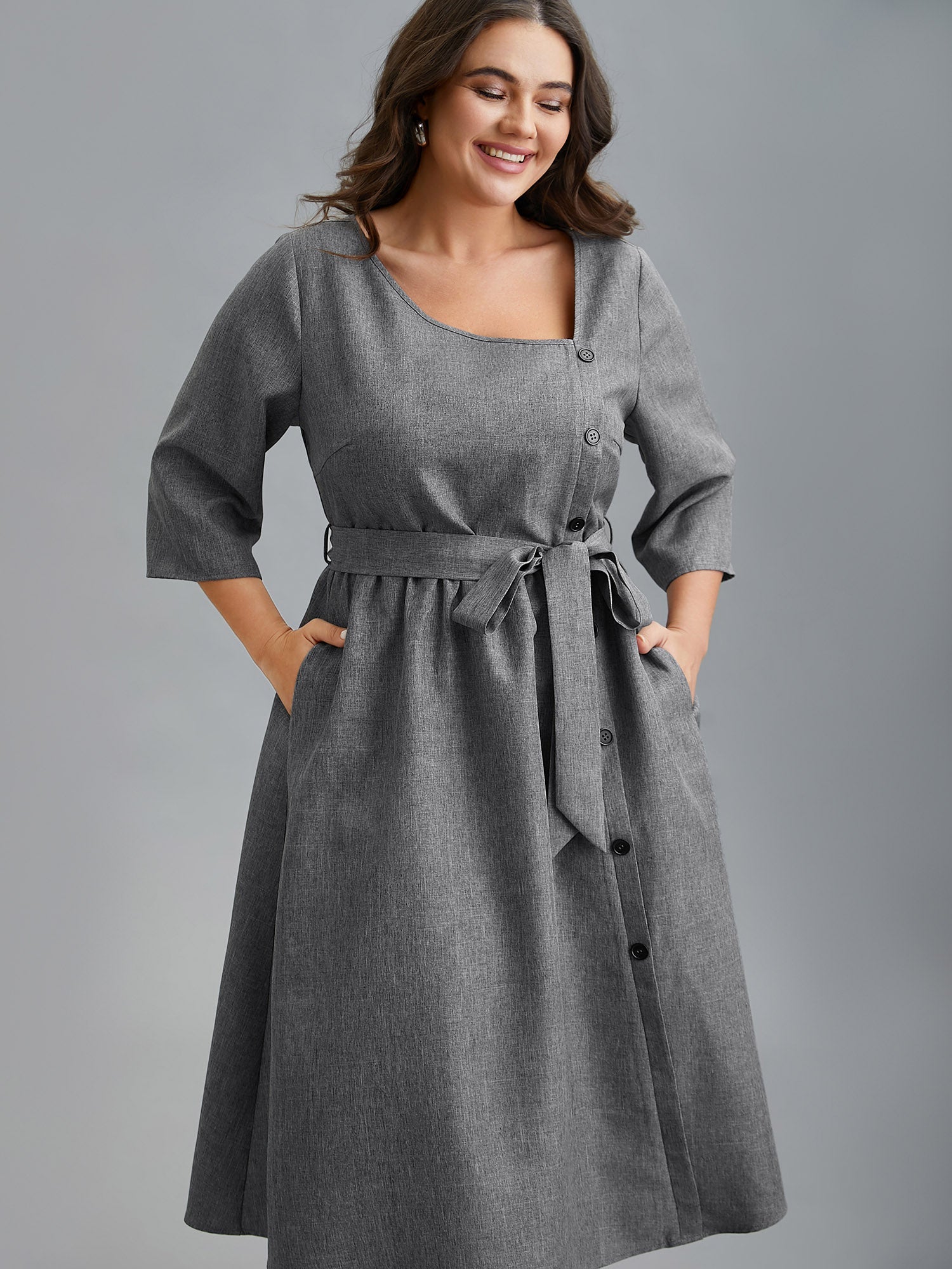Seren - Midi Jurk met asymmetrische halslijn Riemzakken