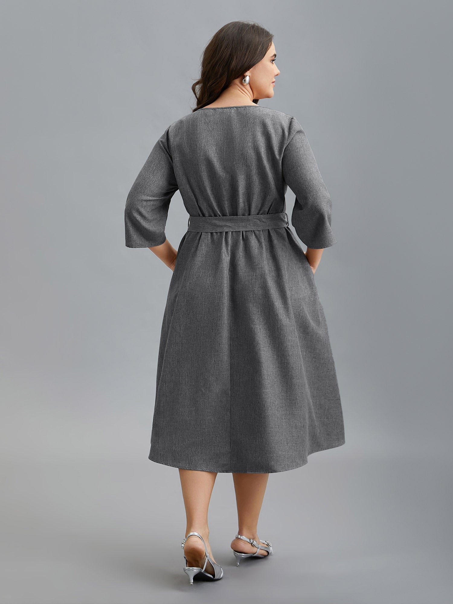 Seren - Midi Jurk met asymmetrische halslijn Riemzakken