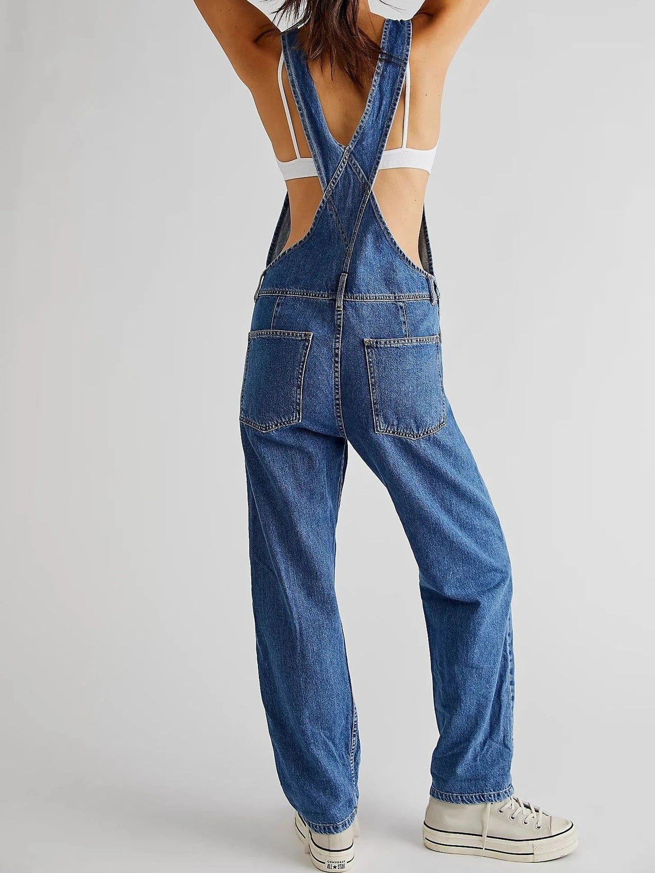 Vanchenl Casual Losse Denim Tuinbroek Voor Dames - Verstelbare Comfortabele Jeans Jumpsuit Met Zakken
