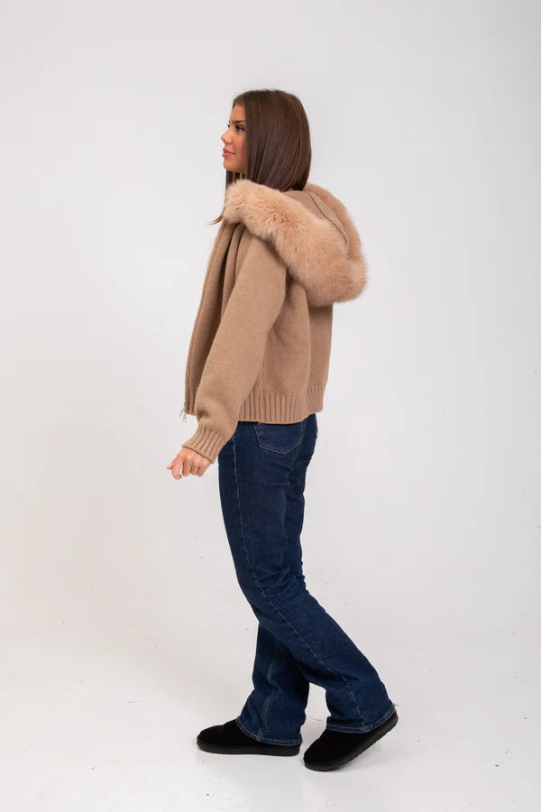 Sienna bontjas dames | Bruine imitatiebont jas met luxe kraag en warme voering