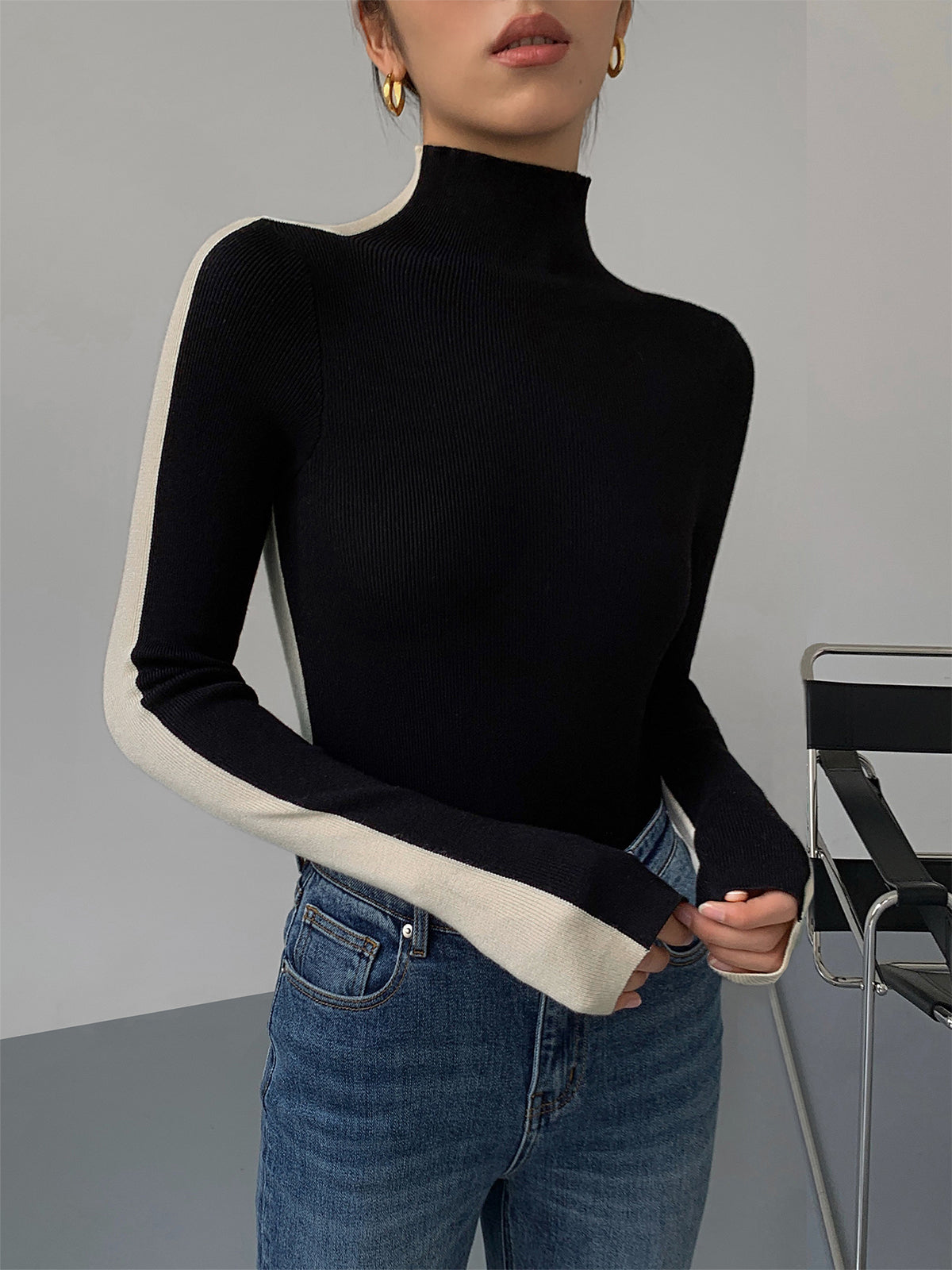 Sienna Gebreide Top | Dames tweekleurige dubbelzijdige top met lange mouwen