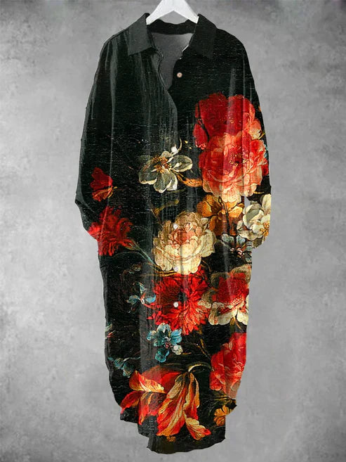 MM | Midi-jurk met knoopjes en bloemenprint