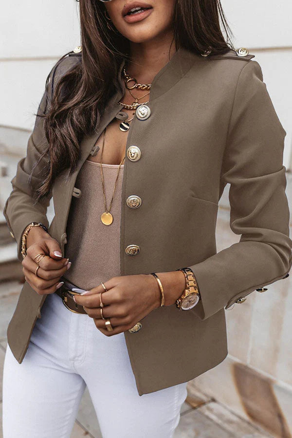 Stacie - Dubbelgerijpte Blazer met Gouden Knopen