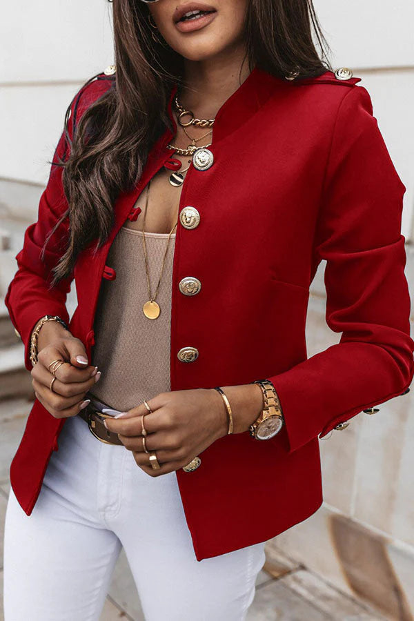 Stacie - Dubbelgerijpte Blazer met Gouden Knopen