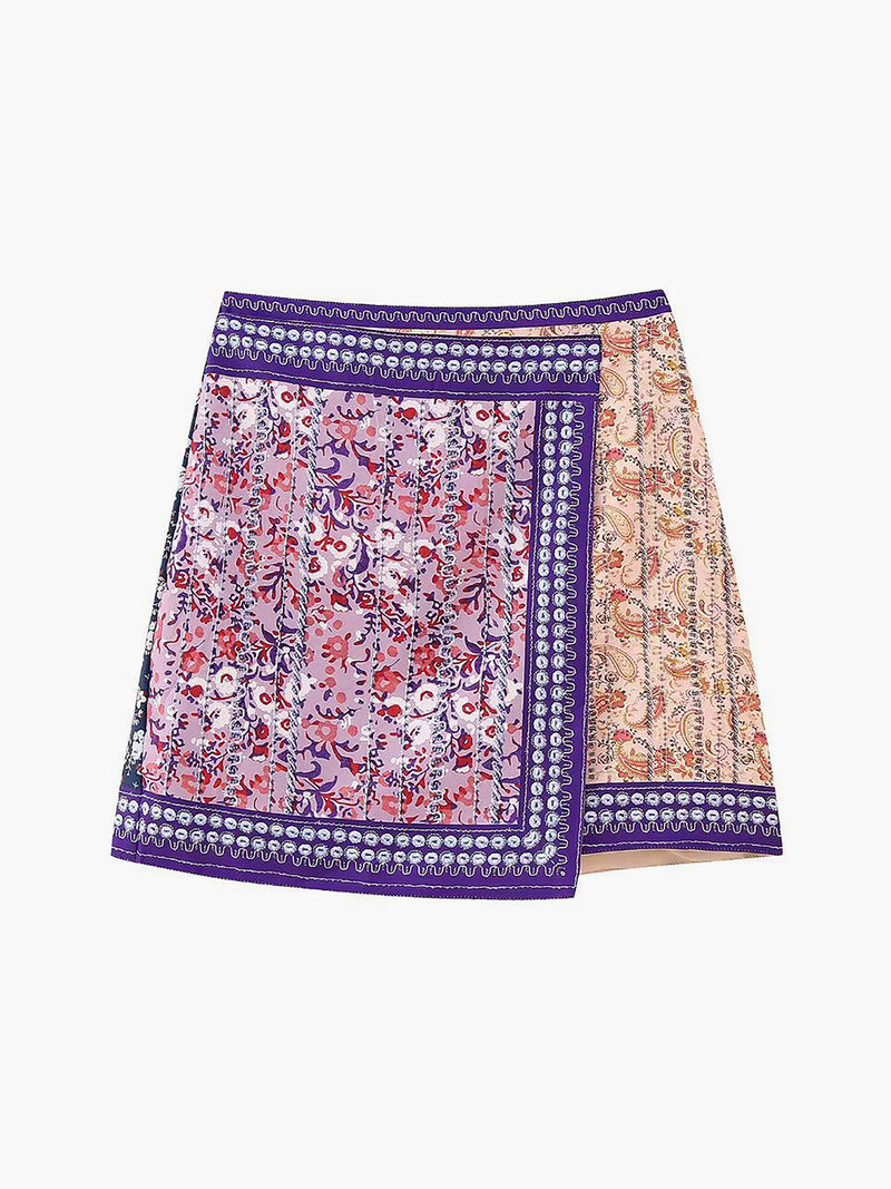 Thalia - Asymmetrische Bloemenprint Minirok