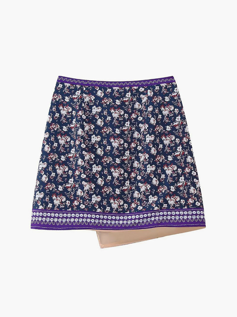 Thalia - Asymmetrische Bloemenprint Minirok