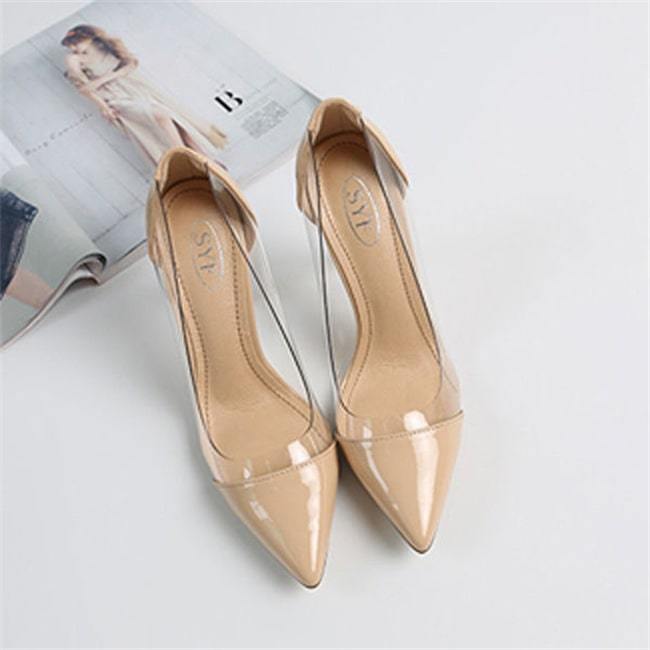 Thea - Hoge Stiletto Pump Met Puntige Neus En Transparante Zijband