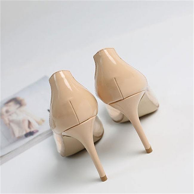 Thea - Hoge Stiletto Pump Met Puntige Neus En Transparante Zijband
