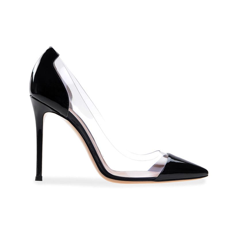 Thea - Hoge Stiletto Pump Met Puntige Neus En Transparante Zijband