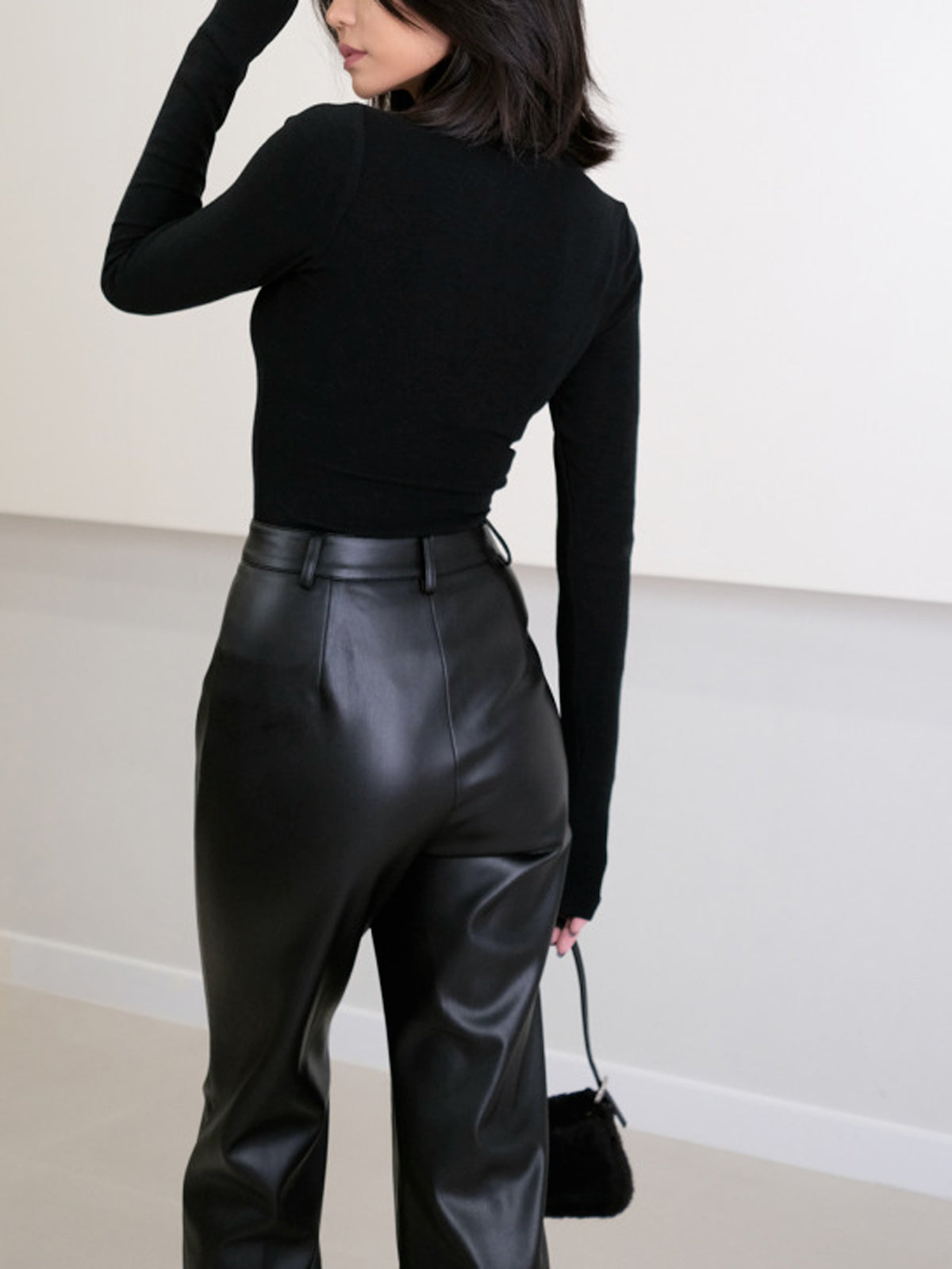 Tilly Imitatie Leren Broek | Dames hoge taille broek met splitdetail