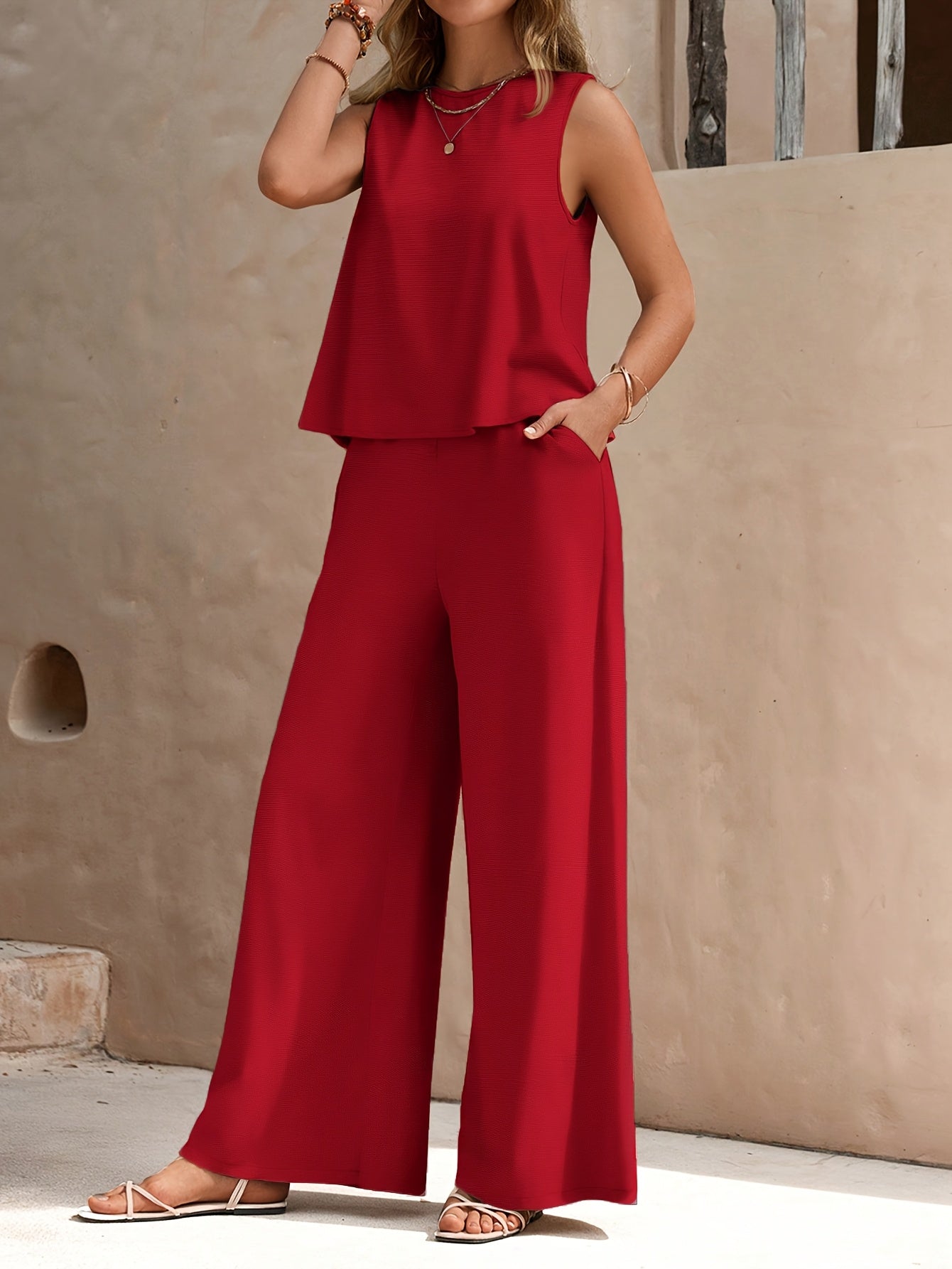 Marilyn | Zomer Set voor Vrouwen - Mouwloze Top en Wijde Broek