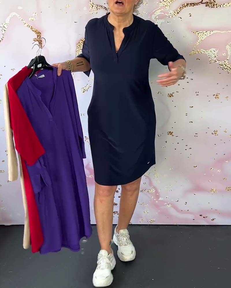 Trisha -  Effen Jurk Met V-Hals