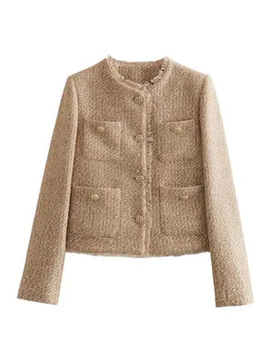 Beige Tweed Jasje | Dames jasje met gouden knopen en tijdloze elegantie