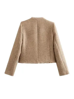 Beige Tweed Jasje | Dames jasje met gouden knopen en tijdloze elegantie