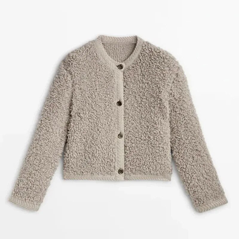 Ester | Dames cardigan met teddy knit en knopen