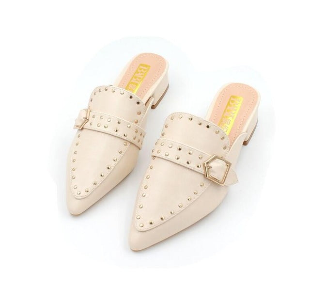 Stijlvolle Muiltjes met Lage Vierkante Hak en Studs voor Dames – Comfortabel Schoeisel voor Dagelijkse Mode – Trendy Zomerschoenen