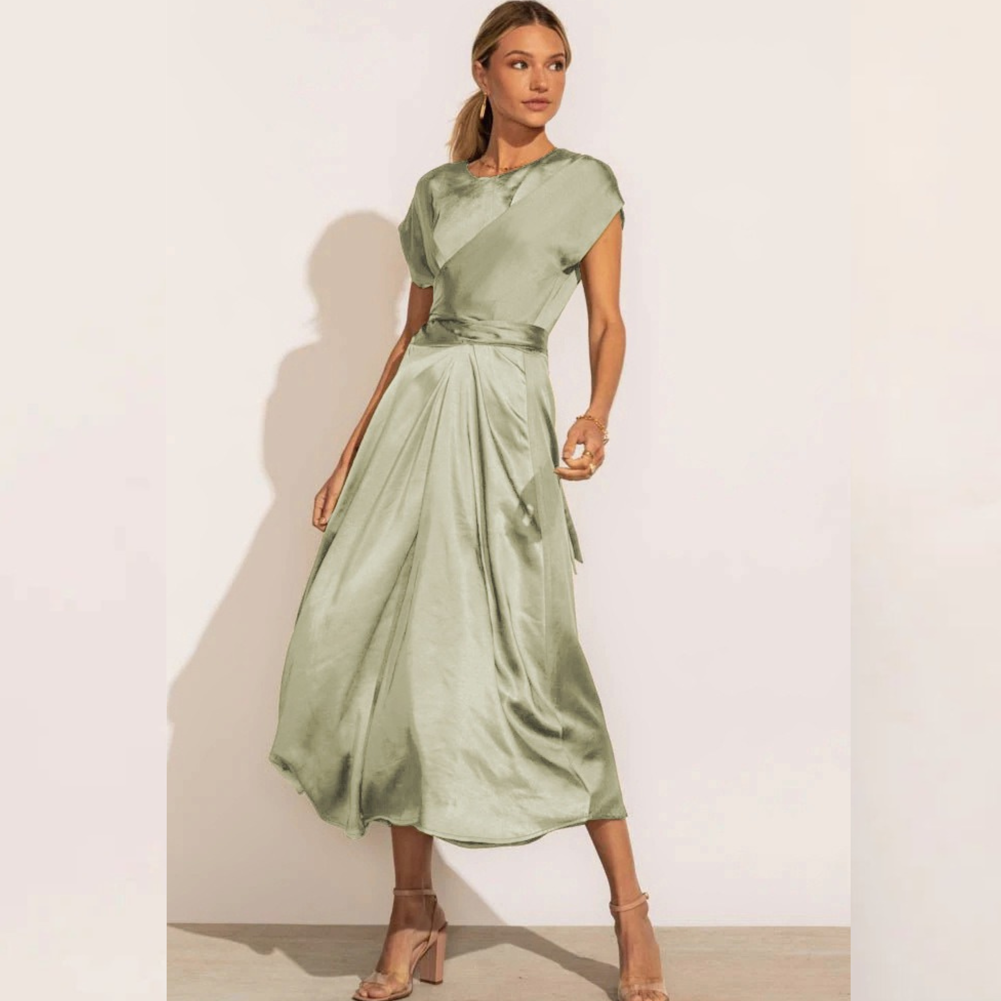 Eveline - Elegante Satijnen Wikkel Midi Jurk voor dames