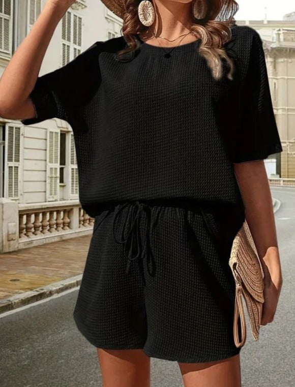 Eefje | Dames Rib-Top & Short Set met Geribde Structuur – Comfortabel & Stijlvol Coördinaat
