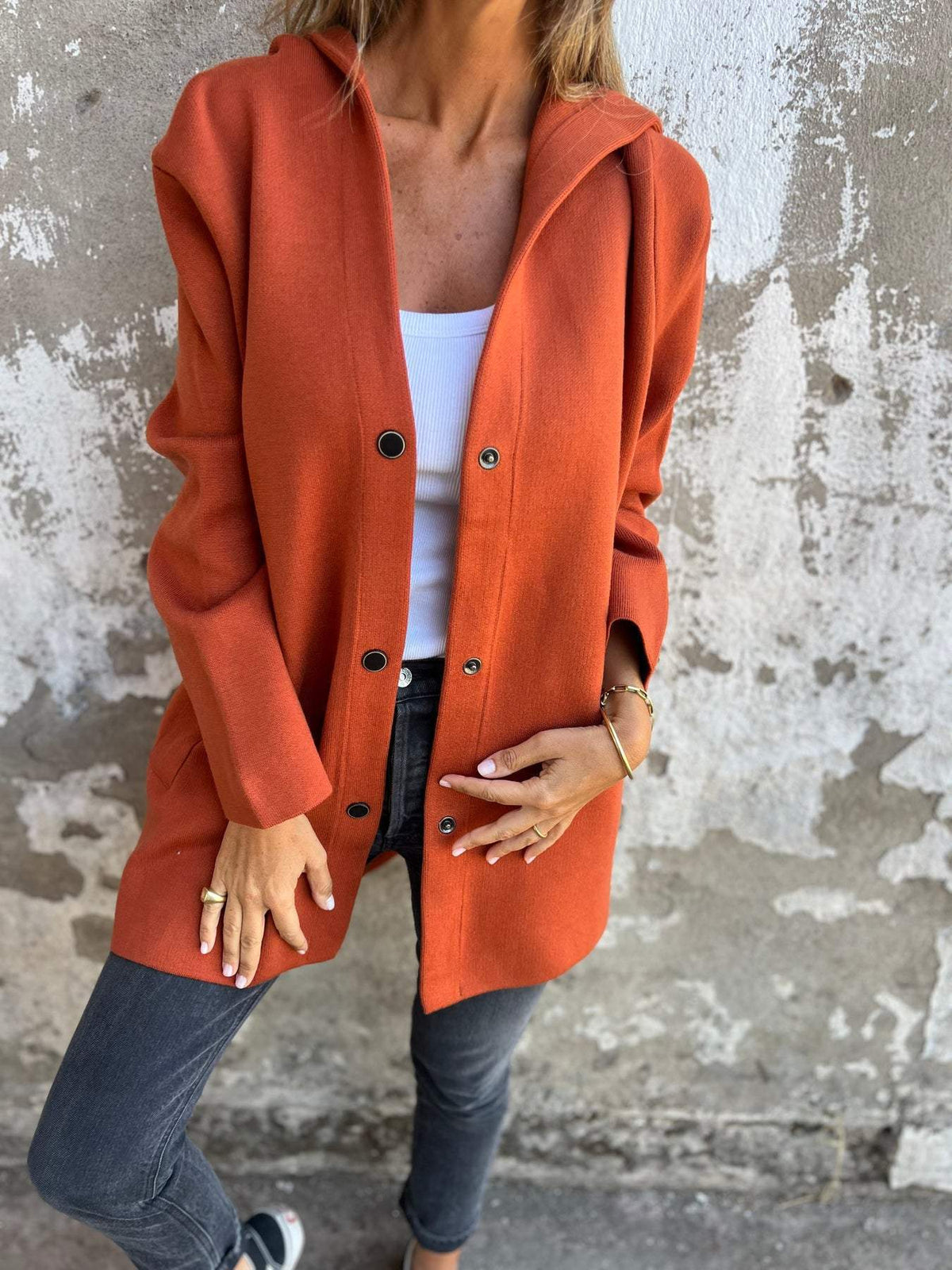 Venus Casual Vest met Capuchon | Damesvest in Katoenmix met Enkelrijige Knoopsluiting