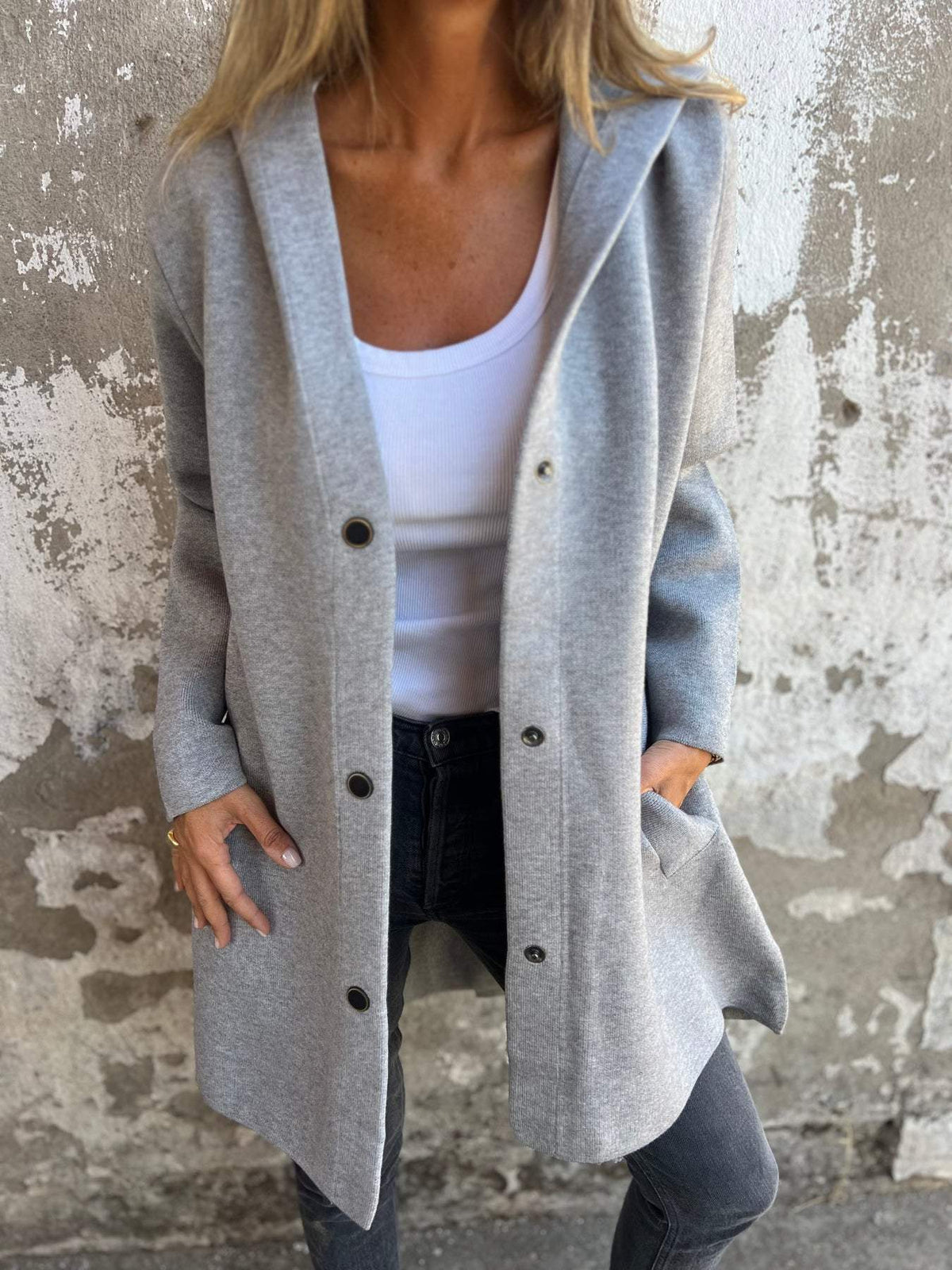 Venus Casual Vest met Capuchon | Damesvest in Katoenmix met Enkelrijige Knoopsluiting
