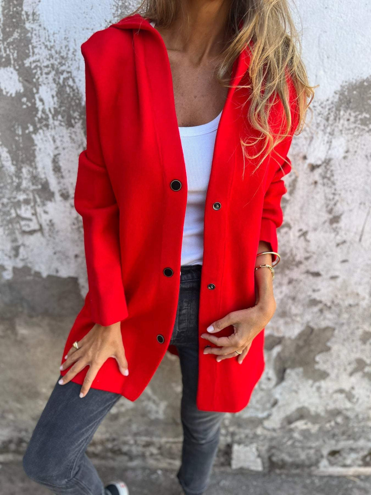 Venus Casual Vest met Capuchon | Damesvest in Katoenmix met Enkelrijige Knoopsluiting