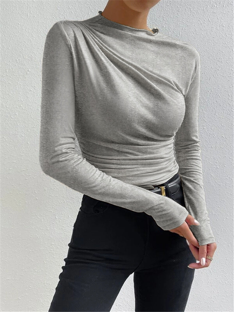 Vivienne Ruching Shirt | Dames lange mouwen top met mock neck en plooidetail