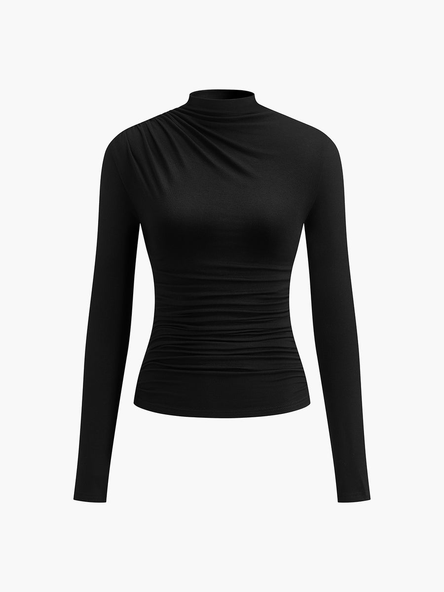 Vivienne Ruching Shirt | Dames lange mouwen top met mock neck en plooidetail