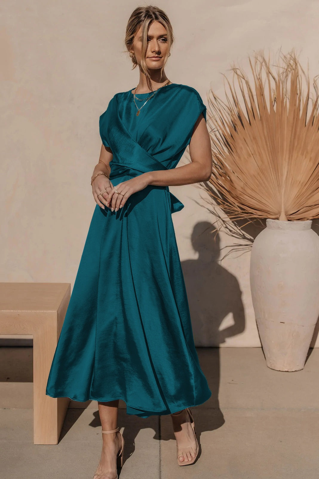 Eveline - Elegante Satijnen Wikkel Midi Jurk voor dames
