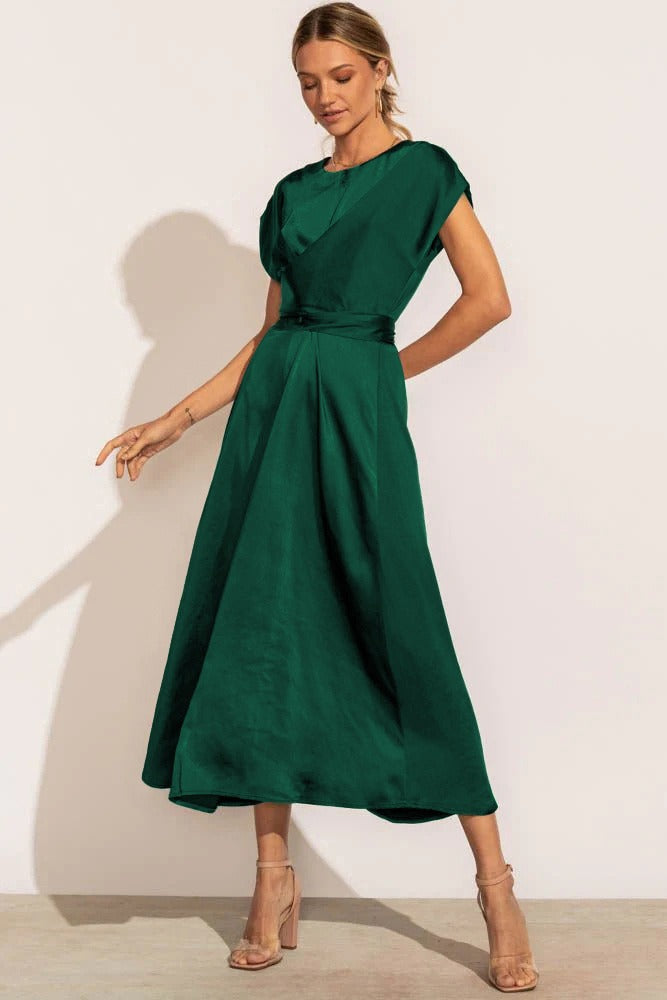 Eveline - Elegante Satijnen Wikkel Midi Jurk voor dames